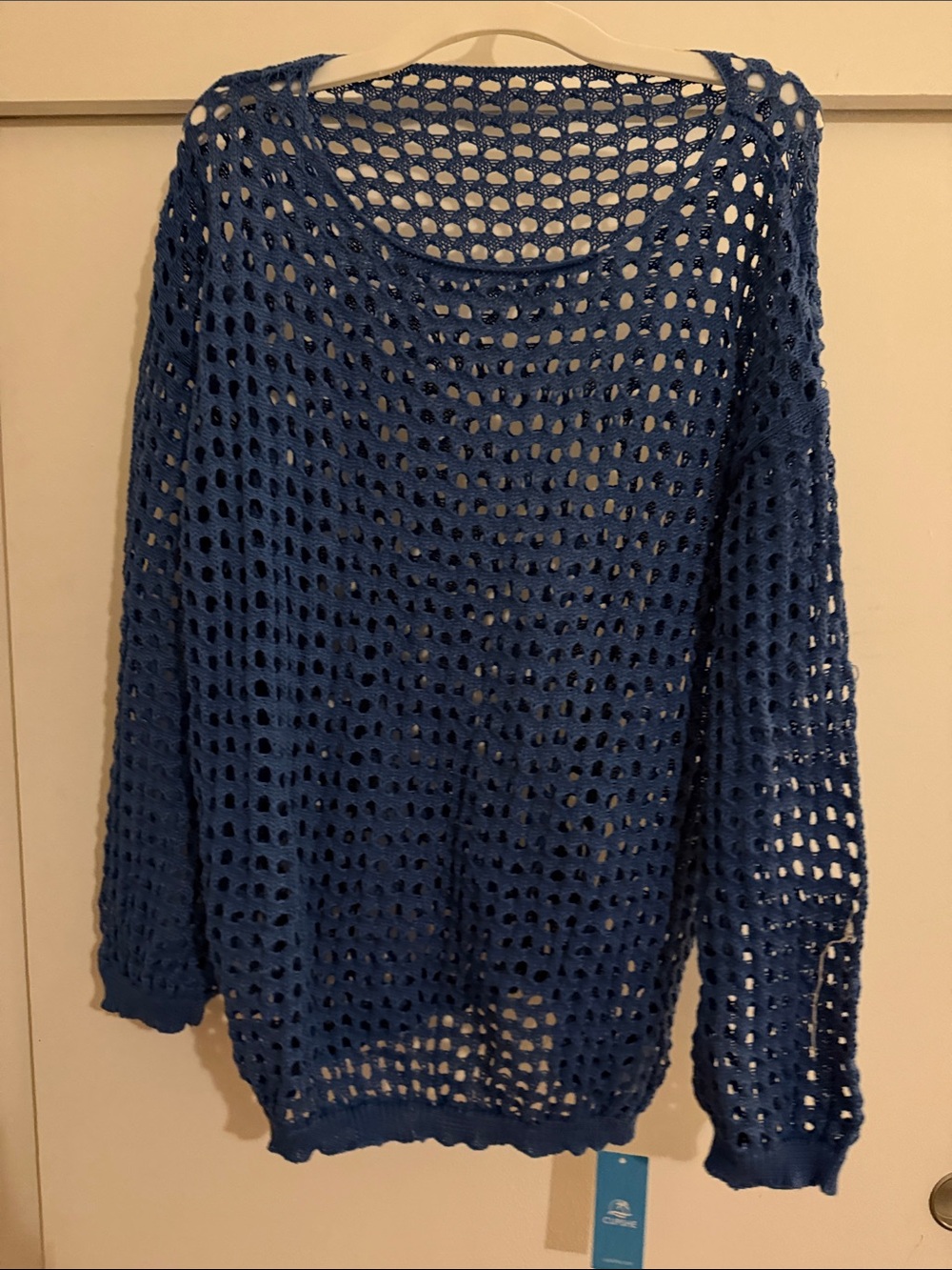 Cupshe Cobalt Blue Open-Knit Long Sleeve Swim Coverup
